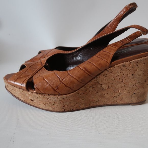 RAMON TENZA LEATHER CORK WEDGE SLINGBACK HEELS 9 * - Picture 6 of 12